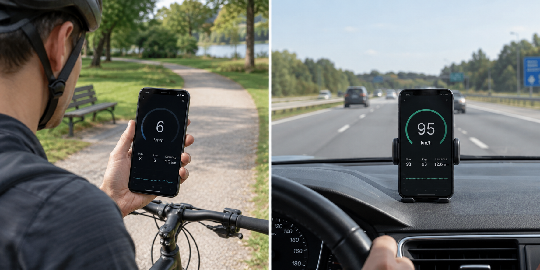 Phone GPS speed readings compared at cycling and highway speeds
